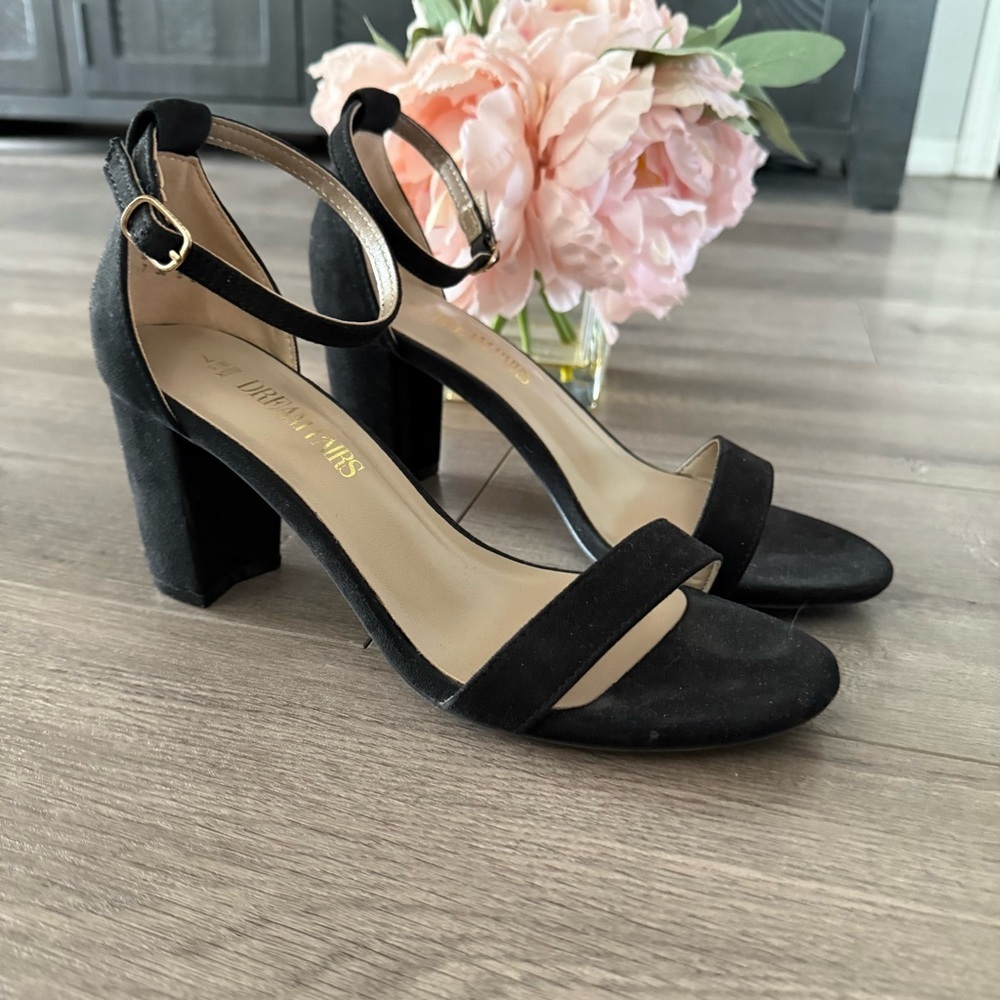 Dream‎ Pairs Black Suede Strappy Block Heel Sandals
